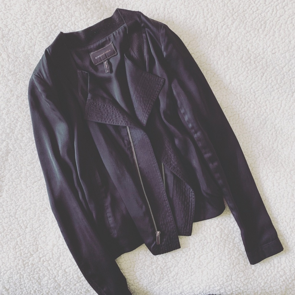 BCBGMaxAzria Asymmetric Zip Jacket, Black, XS